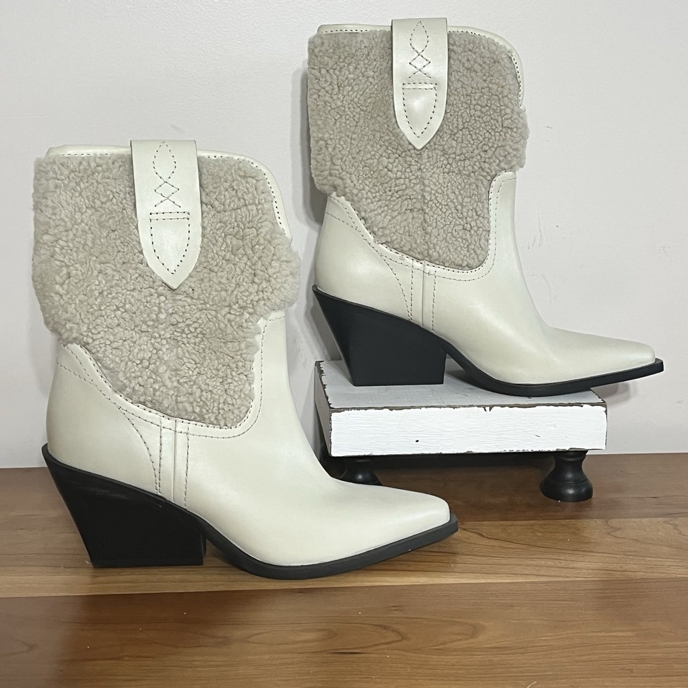 Free People‎ Pitchfork Point Arctic Fox Shearling Western Cowgirl Boots Size 7.5